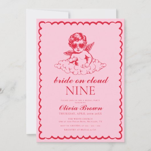 Invitation Cloud Neuf Fête des mariées à main rétroréfléchie (Devant)