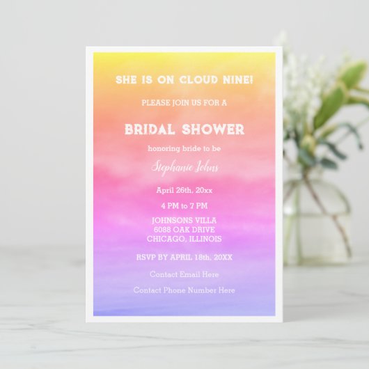 Invitation Cloud Neuf Fête des mariées Mariage Pink Sky Artsy (Debout devant)