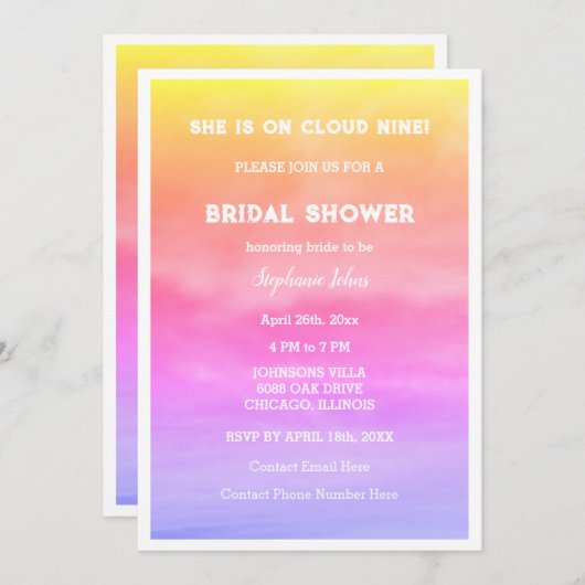 Invitation Cloud Neuf Fête des mariées Mariage Pink Sky Artsy (Devant / Derrière)