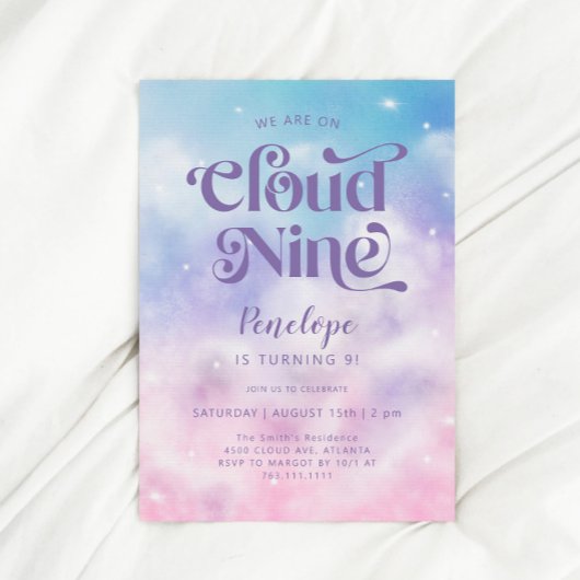 Invitation Cloud Neuf filles 9e anniversaire