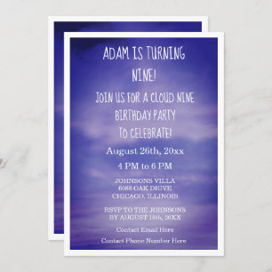 Invitation Cloud Neuf garçons d'anniversaire filles 9e Blue A