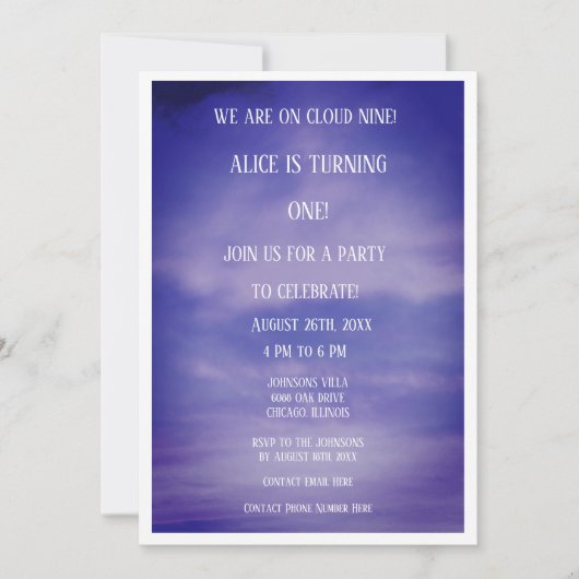 Invitation Cloud Neuf Garçons Filles 1er Anniversaire QR Code (Devant)