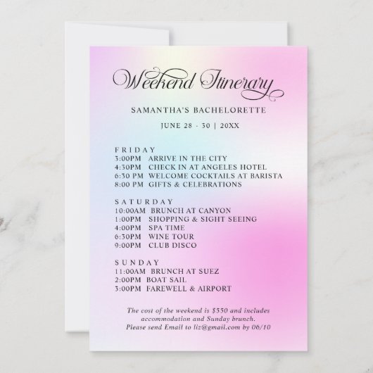 Invitation Cloud Neuf Pink Gradient Bachelorette Week-end (Dos)
