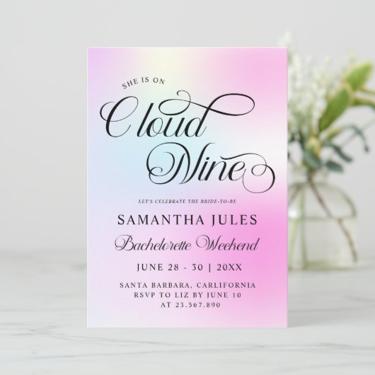 Invitation Cloud Neuf Pink Gradient Bachelorette Week-end (Debout devant)