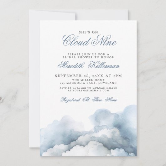 Invitation Cloud Nine 9 Elegant Blue Bridal Shower (Devant)