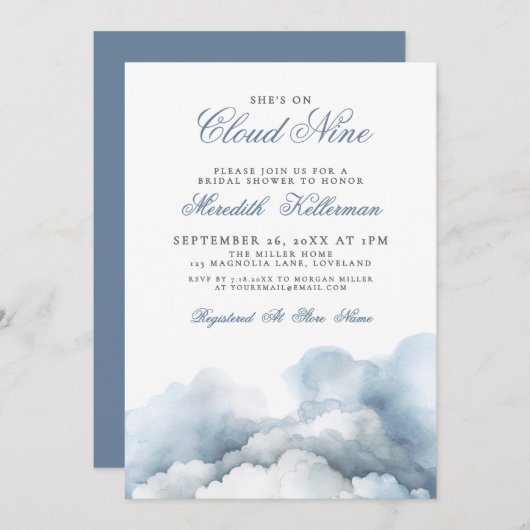 Invitation Cloud Nine 9 Elegant Blue Bridal Shower (Devant / Derrière)