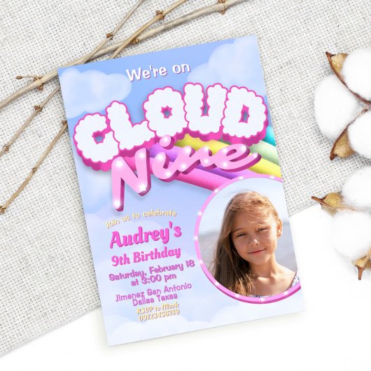 Invitation Cloud Nine - 9e anniversaire avec photo