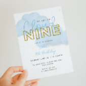 Invitation Cloud Nine Blue & Gold Boy 9e fête d'anniversaire