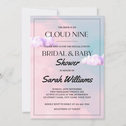 Invitation Cloud Nine Douceur Pastel pour Mariage et Baby Sho (Devant)