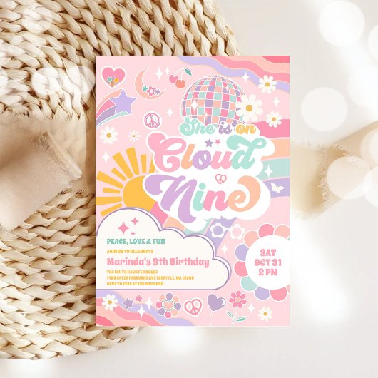 Invitation Cloud Nine Rétro Groovy Daisy 9e Anniversaire