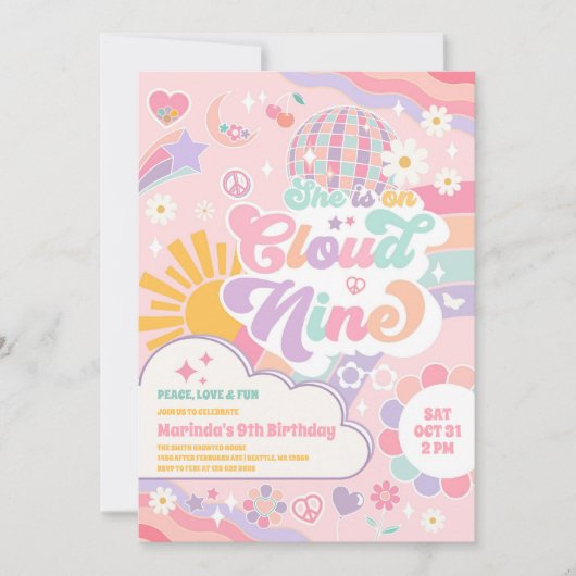Invitation Cloud Nine Retro Groovy Daisy 9th Birthday (Devant)