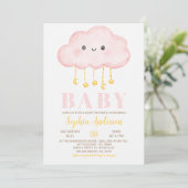 Invitation Cloud rose Baby shower fille (Debout devant)