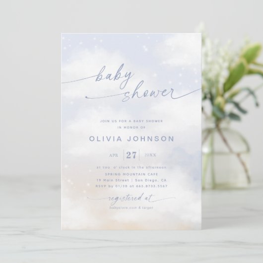 Invitation Cloud Thème Baby shower bleu (Debout devant)