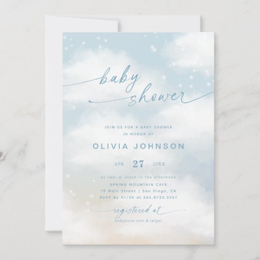 Invitation Cloud Thème Baby shower Vibrant Bleu (Devant)