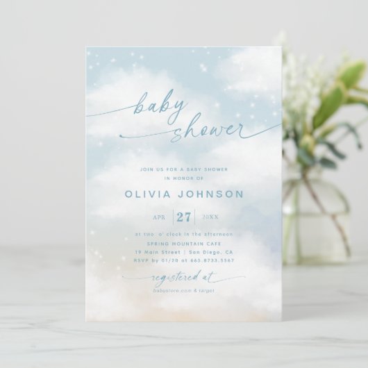 Invitation Cloud Thème Baby shower Vibrant Bleu (Debout devant)