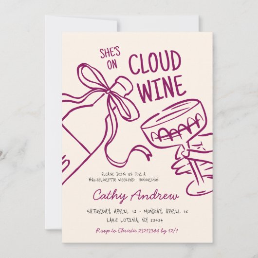 Invitation Cloud Wine Bachelorette Heekend Itinéraire (Devant)
