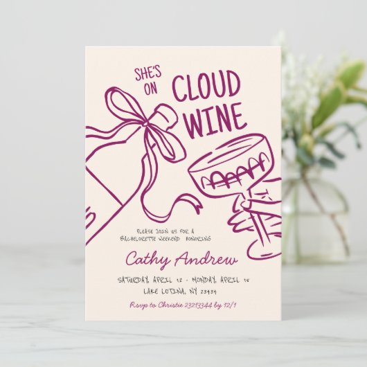 Invitation Cloud Wine Bachelorette Heekend Itinéraire (Debout devant)