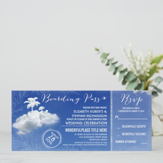 Invitation Clouds Beach Boarding Pass Mariage Billets Invitat (Debout devant)