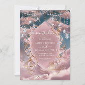 Invitation Clouds Bleu Rose Opulent Calligraphie Enregistrer  (Devant)