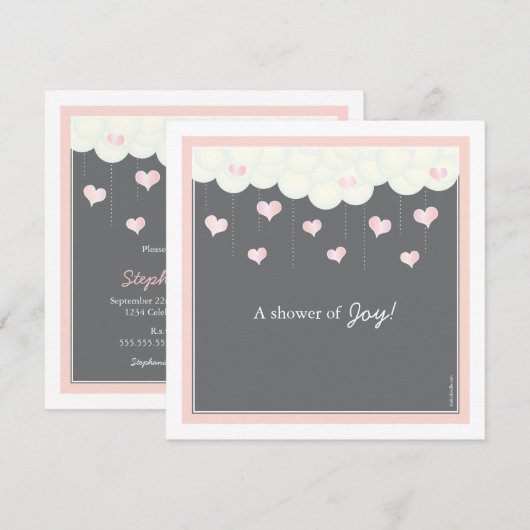 Invitation Clouds & Coeurs Baby shower pour l'invitation de l (Devant / Derrière)