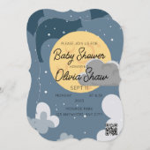 Invitation Cloudy Night Sky QR Code Baby shower Modèle (Devant / Derrière)