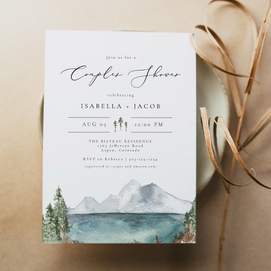 Invitation CLOVER Boho Rustic Mountain Lake Couples Douche da