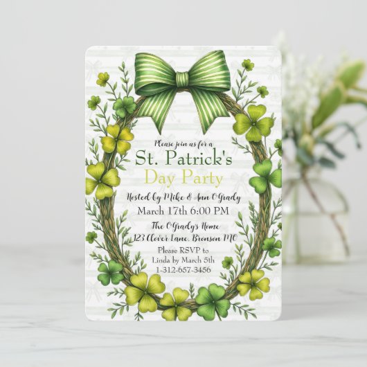 Invitation Clover & Bow St. Patrick’s Day Party Design (Debout devant)