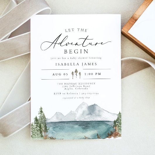 Invitation CLOVER Mountain Lake Boho Baby shower d'aventure