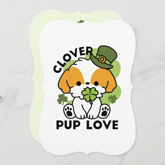 Invitation Clover Pup Love - St. Patrick's Day Chien Design (Devant / Derrière)