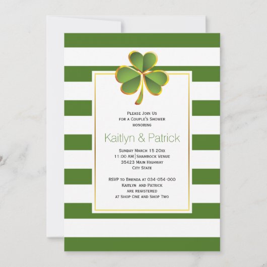 Invitation Clover, rayures vertes Irlandais mariage couples d (Devant)