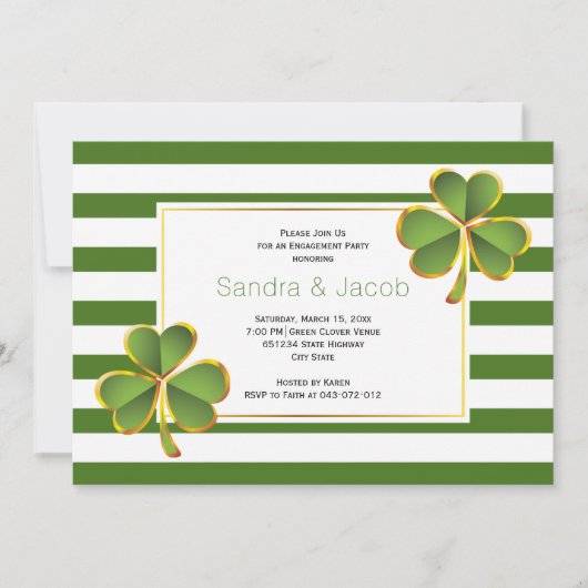 Invitation Clover vert, fête de fiançailles mariages rayées (Devant)