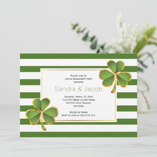 Invitation Clover vert, fête de fiançailles mariages rayées (Debout devant)