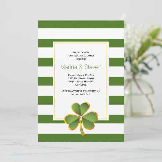 Invitation Clover & vert, rayures mariage dîner de répétition (Debout devant)