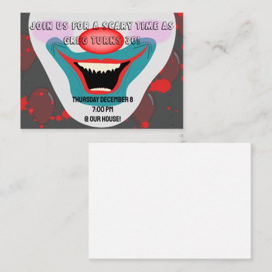 Invitation clown à temps effrayant (Devant / Derrière)