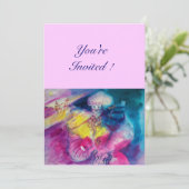 Invitation CLOWN AVEC CHOUETTE ET VIOLON ,jaune, rose bleu (Debout devant)