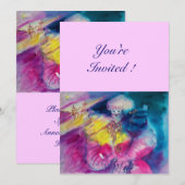 Invitation CLOWN AVEC CHOUETTE ET VIOLON ,jaune, rose bleu (Devant / Derrière)