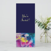 Invitation CLOWN AVEC CHOUETTE ET VIOLON, jaune, rose bleu (Debout devant)