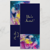 Invitation CLOWN AVEC CHOUETTE ET VIOLON, jaune, rose bleu (Devant / Derrière)