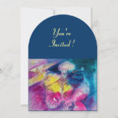 Invitation CLOWN AVEC CHOUETTE ET VIOLON ,jaune, rose bleu (Devant)