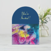 Invitation CLOWN AVEC CHOUETTE ET VIOLON ,jaune, rose bleu (Debout devant)