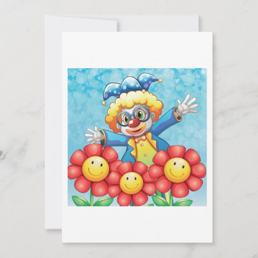 Invitation Clown Avec Fleurs (Devant)