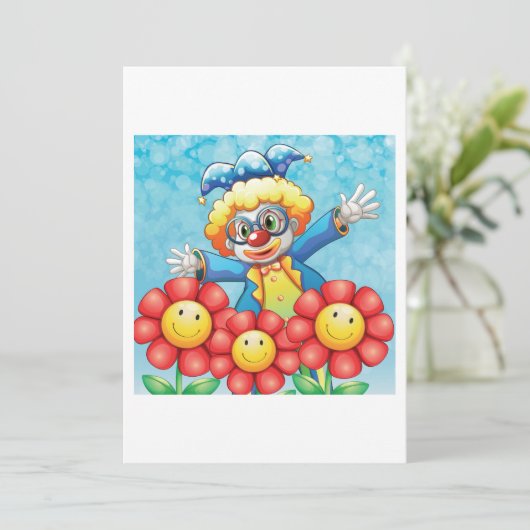 Invitation Clown Avec Fleurs (Debout devant)