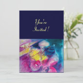 Invitation CLOWN AVEC HIBOU ET VIOLON ,jaune, rose bleu (Debout devant)