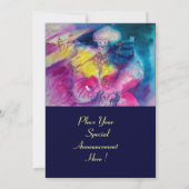 Invitation CLOWN AVEC HIBOU ET VIOLON ,jaune, rose bleu (Dos)