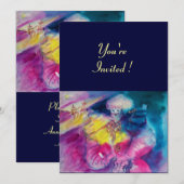 Invitation CLOWN AVEC HIBOU ET VIOLON ,jaune, rose bleu (Devant / Derrière)