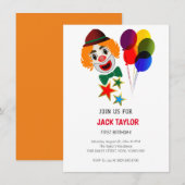 Invitation Clown de cirque de Carnaval mignonne premier anniv (Devant / Derrière)