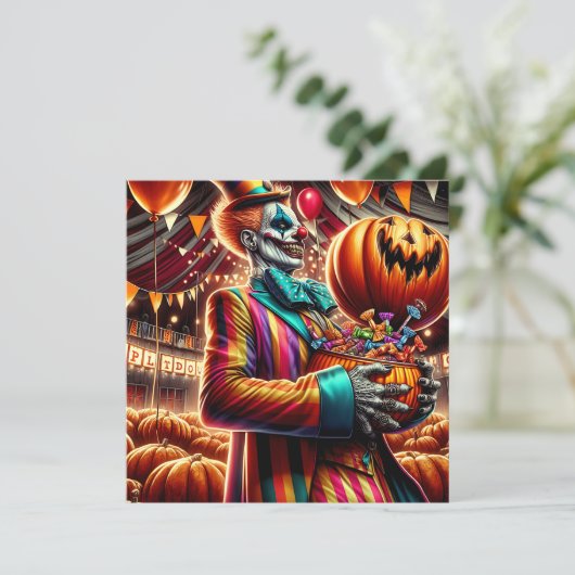 Invitation Clown effrayant avec Jack O' Lantern Halloween (Debout devant)