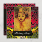 Invitation CLOWN EN JAUNE, ROUGE, BLACK DAMASK MONOGRAM Gem (Devant / Derrière)