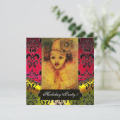 Invitation CLOWN EN JAUNE, ROUGE, BLACK DAMASK MONOGRAM Gem (Debout devant)