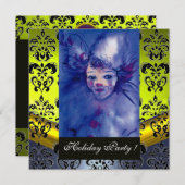 Invitation CLOWN EN PURPLE, JAUNE BLACK DAMASK MONOGRAM bleu (Devant / Derrière)